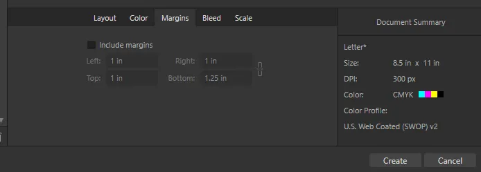 Disable margin on new document