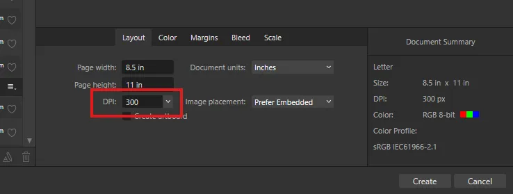 Set resolution of new document to 300 dpi