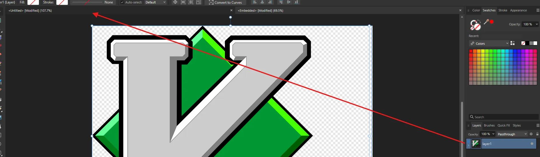 Moving the embedded document's layers