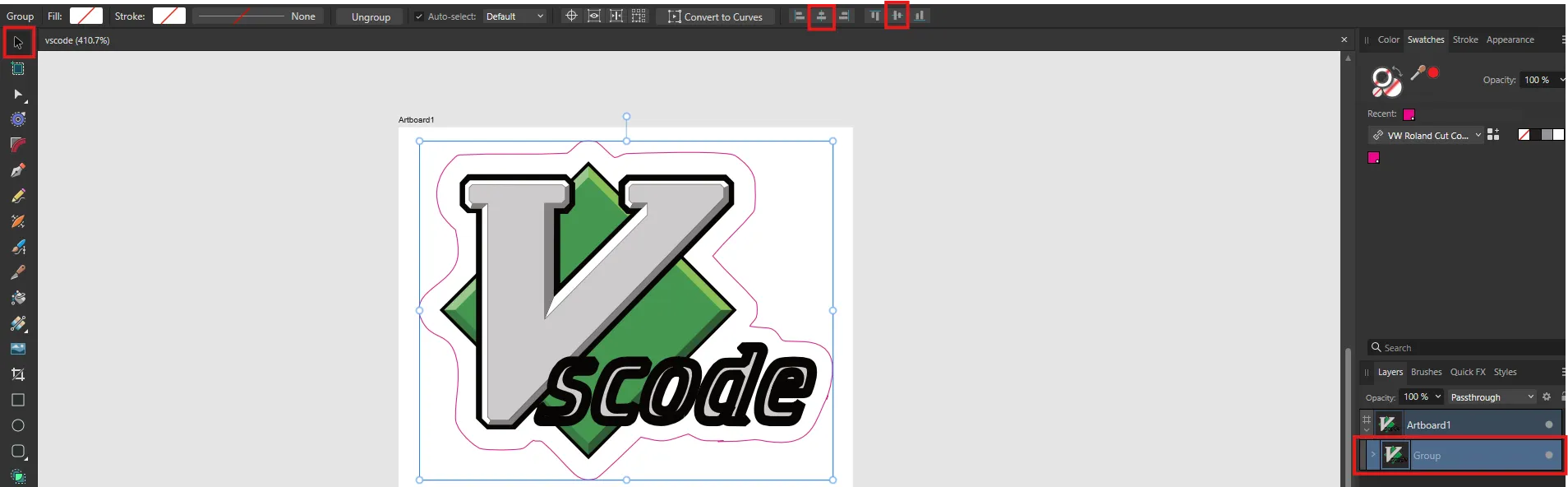Align sticker design within the artboard