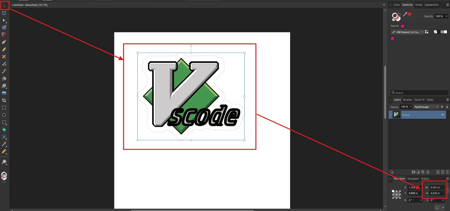 Select layer to see dimensions