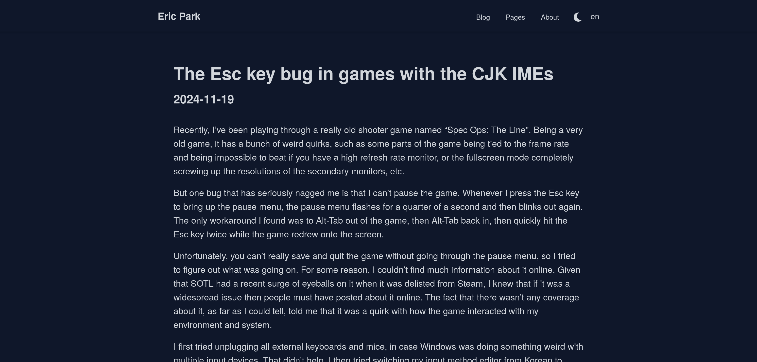 Blog post example after (dark mode)