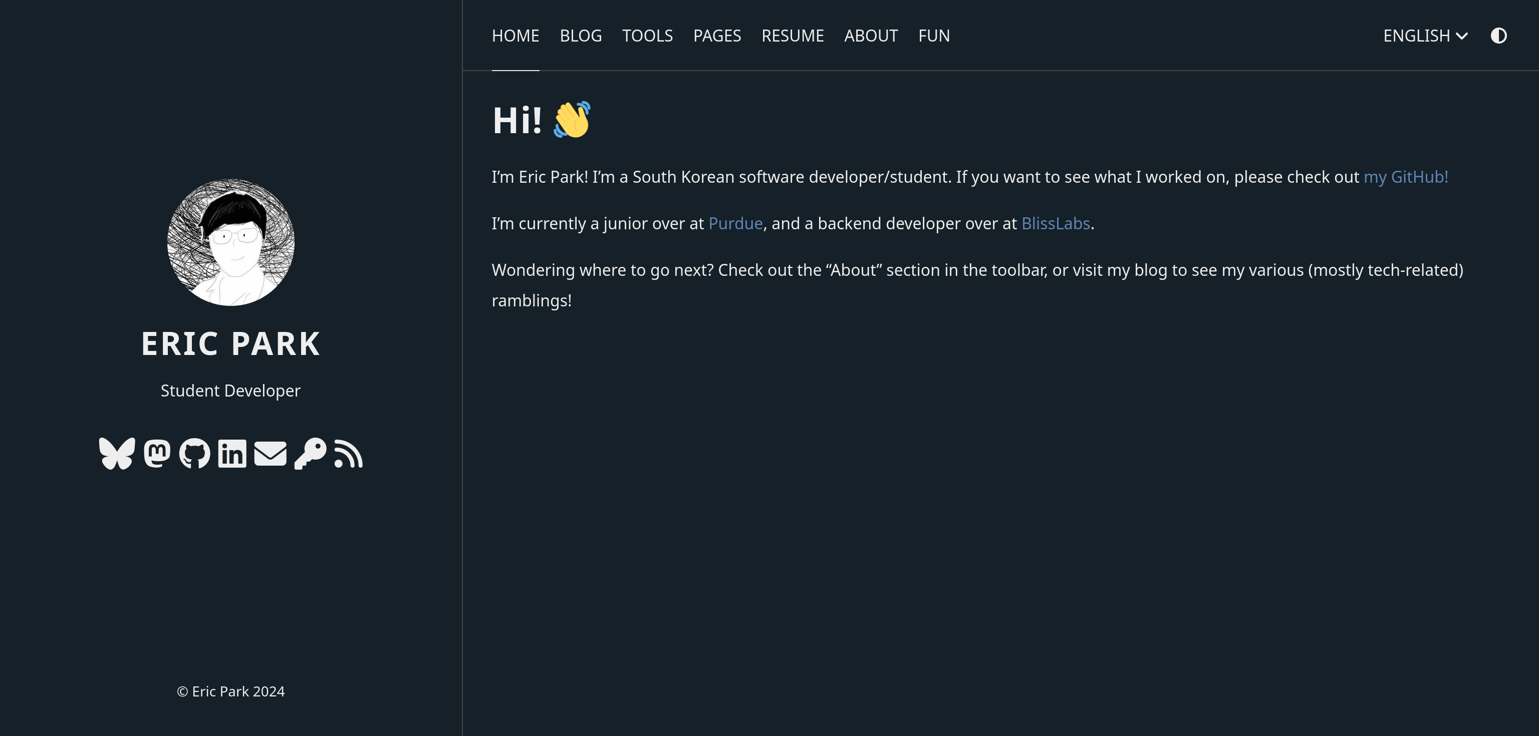 Homepage before (dark mode)