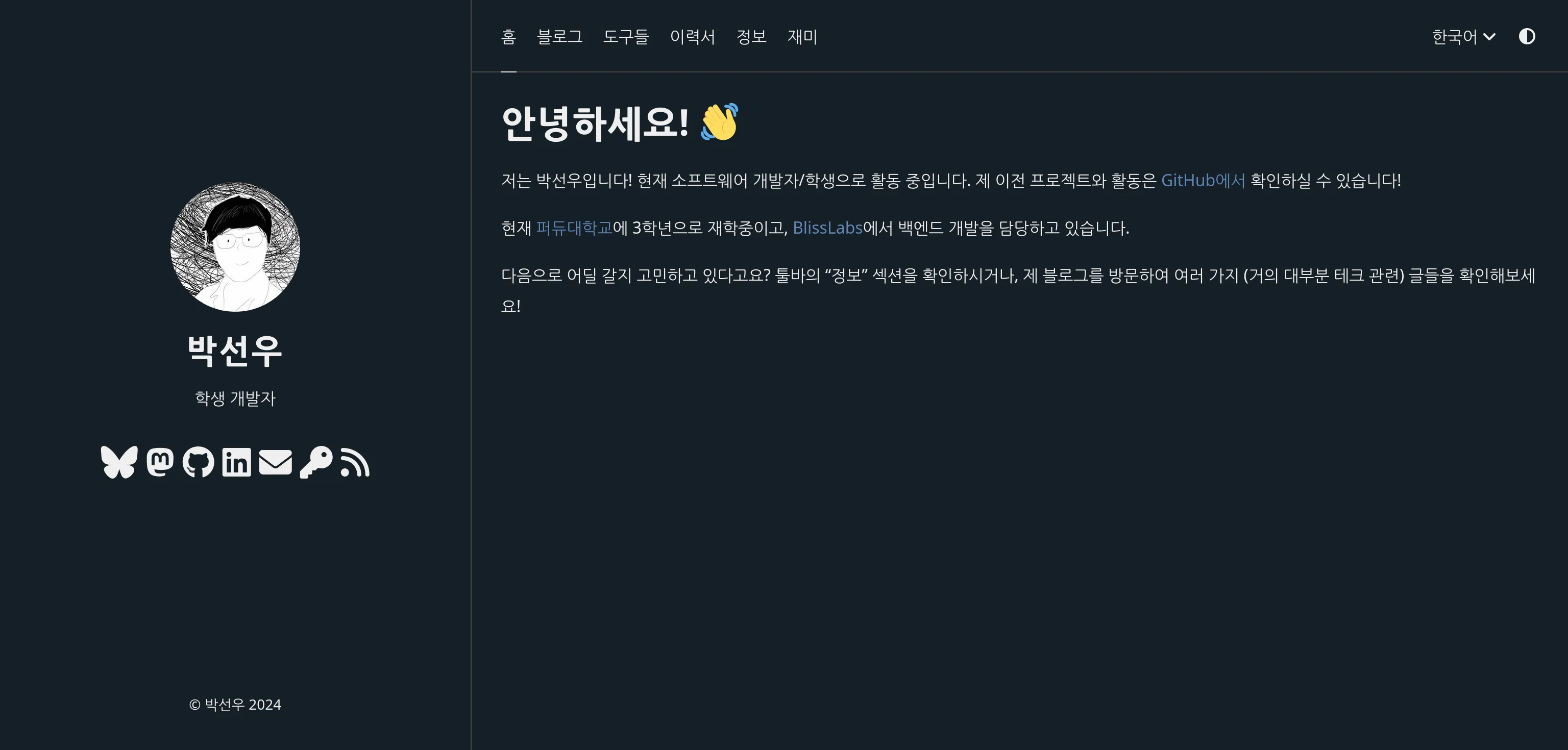 이전 홈페이지 (다크 모드)