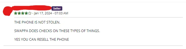Response from the seller saying that the phone is not stolen