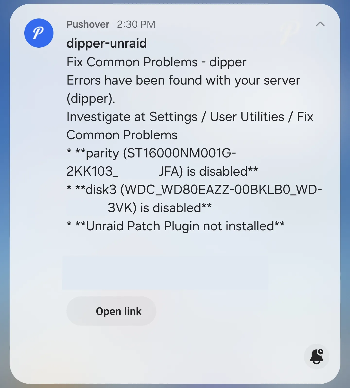 Pushover notification from server during rebuild