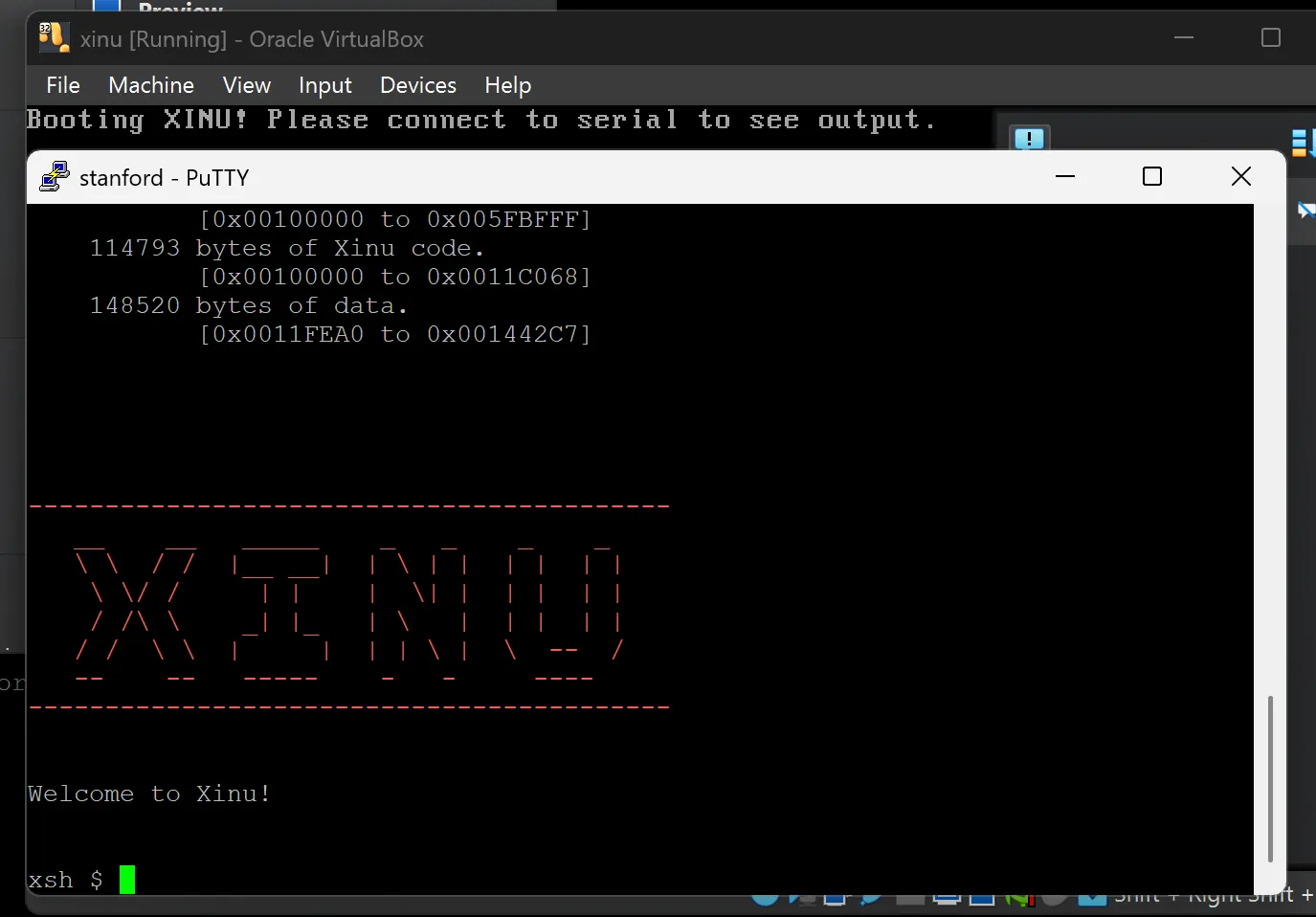 XINU boots on VirtualBox!